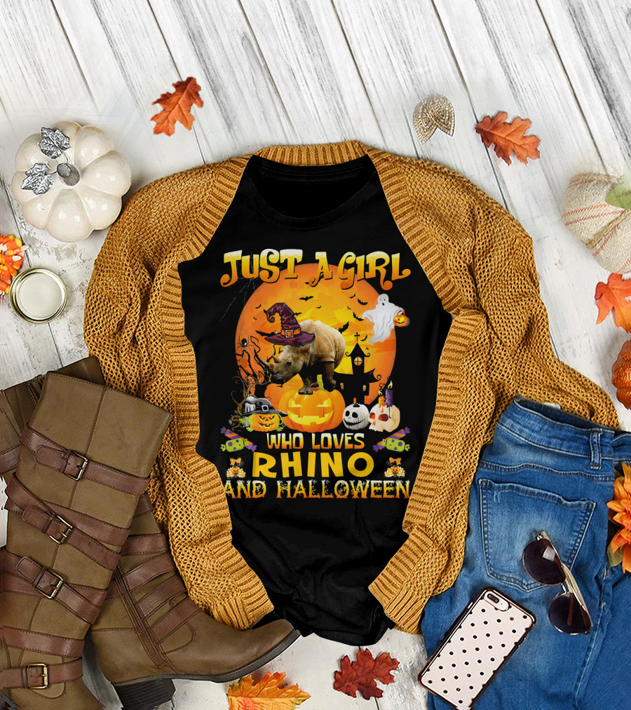 JUST A GIRL WHO LOVES RHINO AND HALLOWEEN T-Shirt