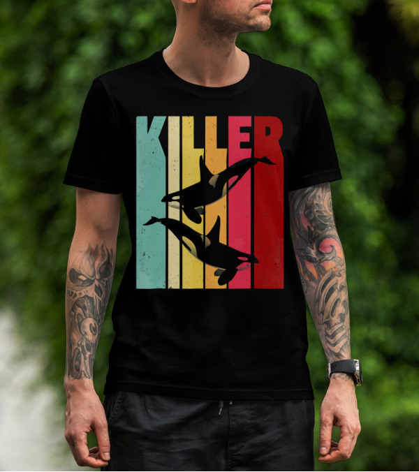 Killer Whale Orca Retro Vintage Stripes T-Shirt