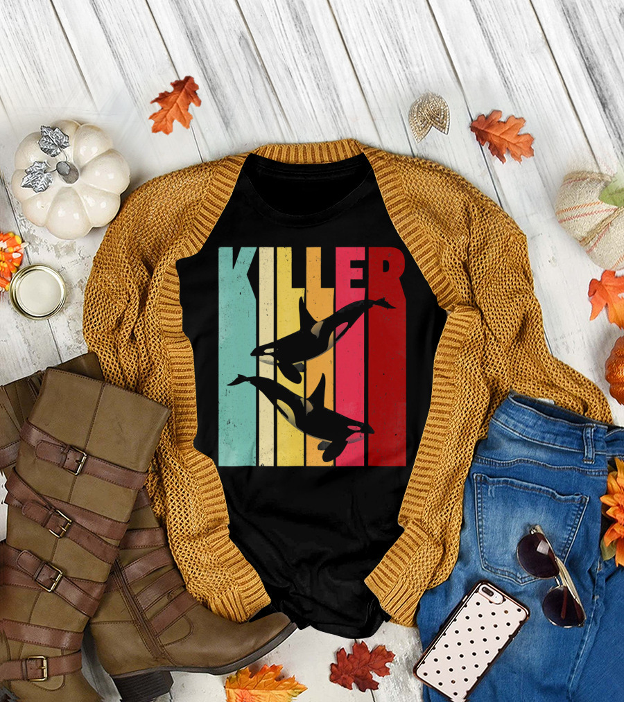 Killer Whale Orca Retro Vintage Stripes T-Shirt