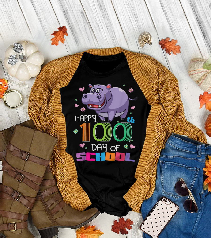 Happy 100th Day of School Hippo Fun T-Shirt