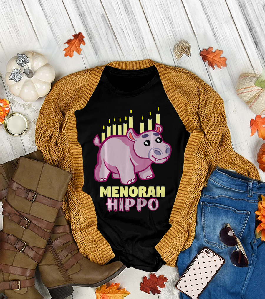 Menorah Hippo Hanukkah Hippopotamus T-Shirt
