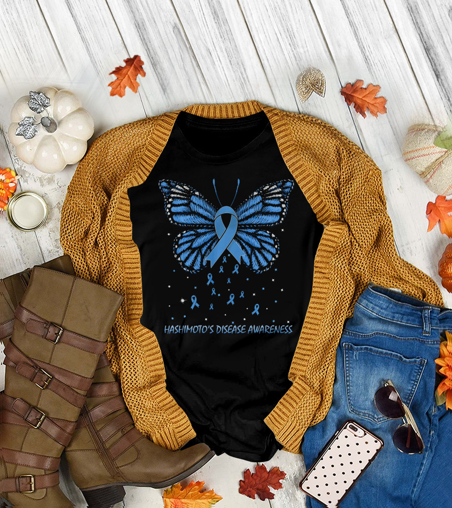 Hashimoto's Disease Awareness Butterfly Ribbon T-Shirt