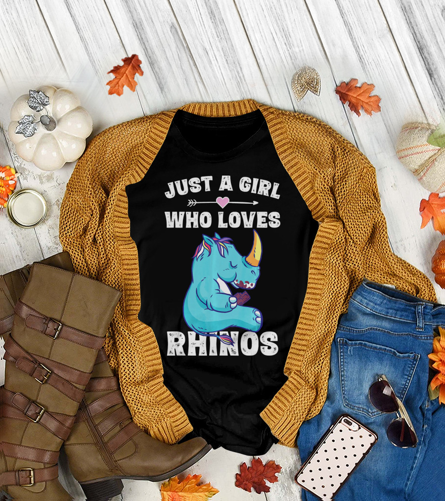 Just A Girl Who Loves Rhinos Funny Blue Rhino Character T-Shirt