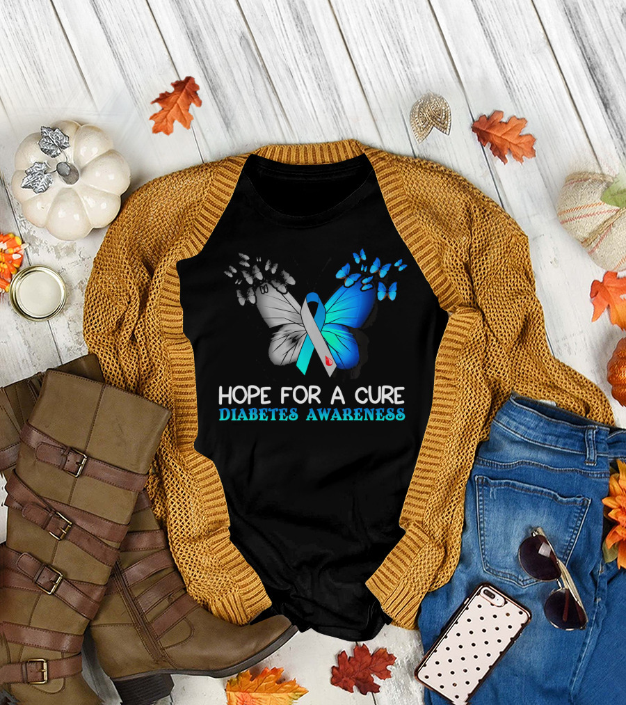 Hope For A Cure Diabetes Awareness Butterfly T-Shirt