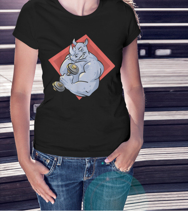 Ripped Rhino Bicep Curl Flexing Gym Fitness T-Shirt