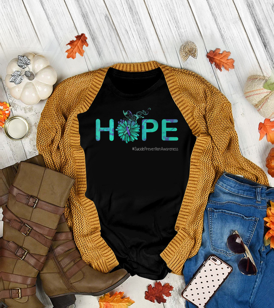 Hope Butterfly Ribbon Suicide Prevention Awareness T-Shirt