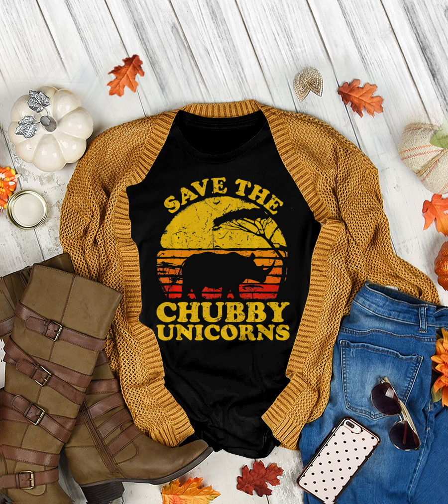 Vintage Save The Chubby Unicorns Sunset Rhino African Wildlife Conservation T-Shirt