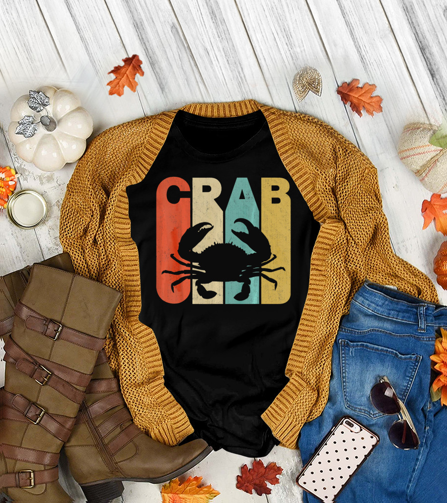 CRAB Vintage Retro Silhouette Bold Letters T-Shirt