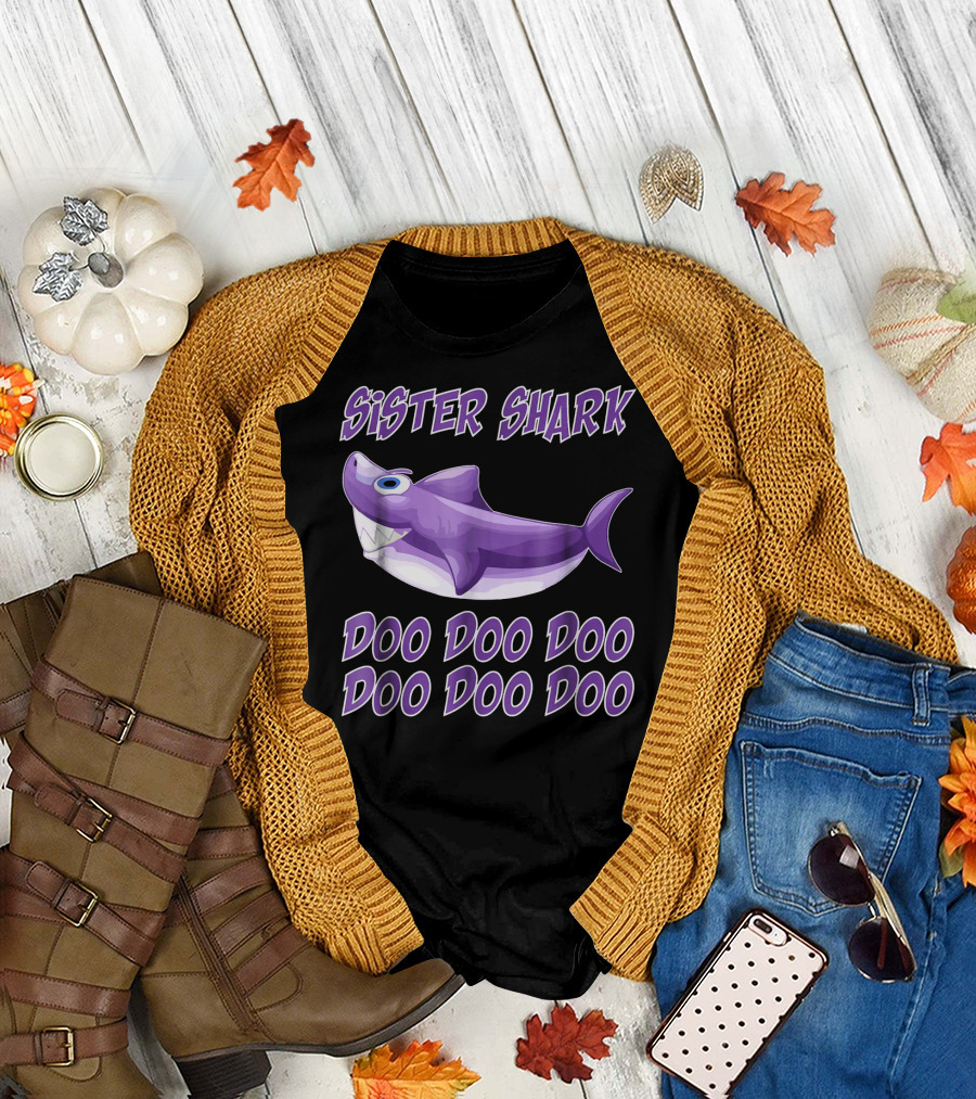 Sister Shark Doo Doo Doo Purple Cartoon Shark T-Shirt