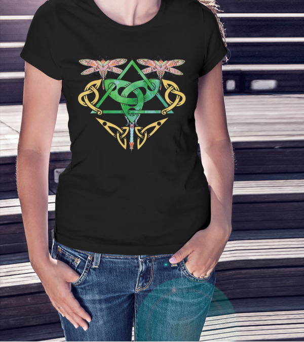Dragonfly Vintage Celtic Knot Triquetra Retro T-Shirt