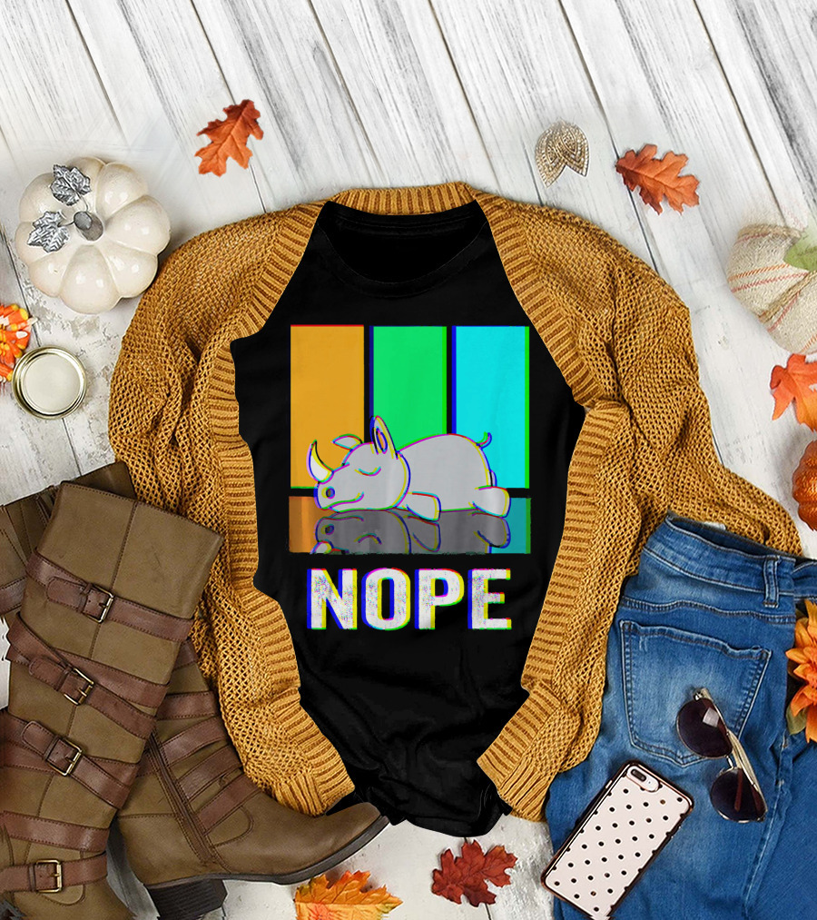 Nope Sleeping Rhino Colorful Blocks T-Shirt