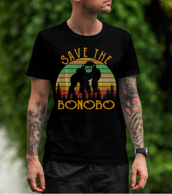 Save The Bonobo Retro Vintage Bonobo Forest Sunset T-Shirt