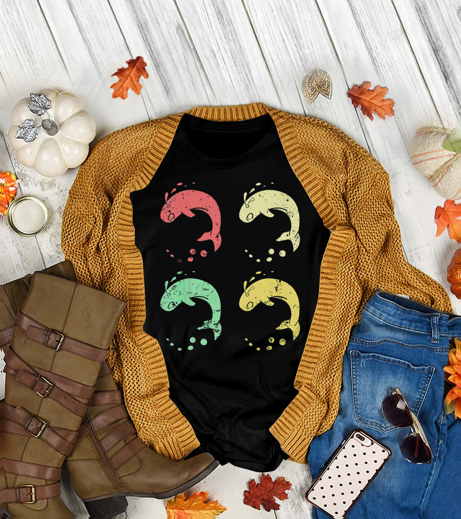 Vintage Retro Orca Killer Whale Multicolor Circles T-Shirt