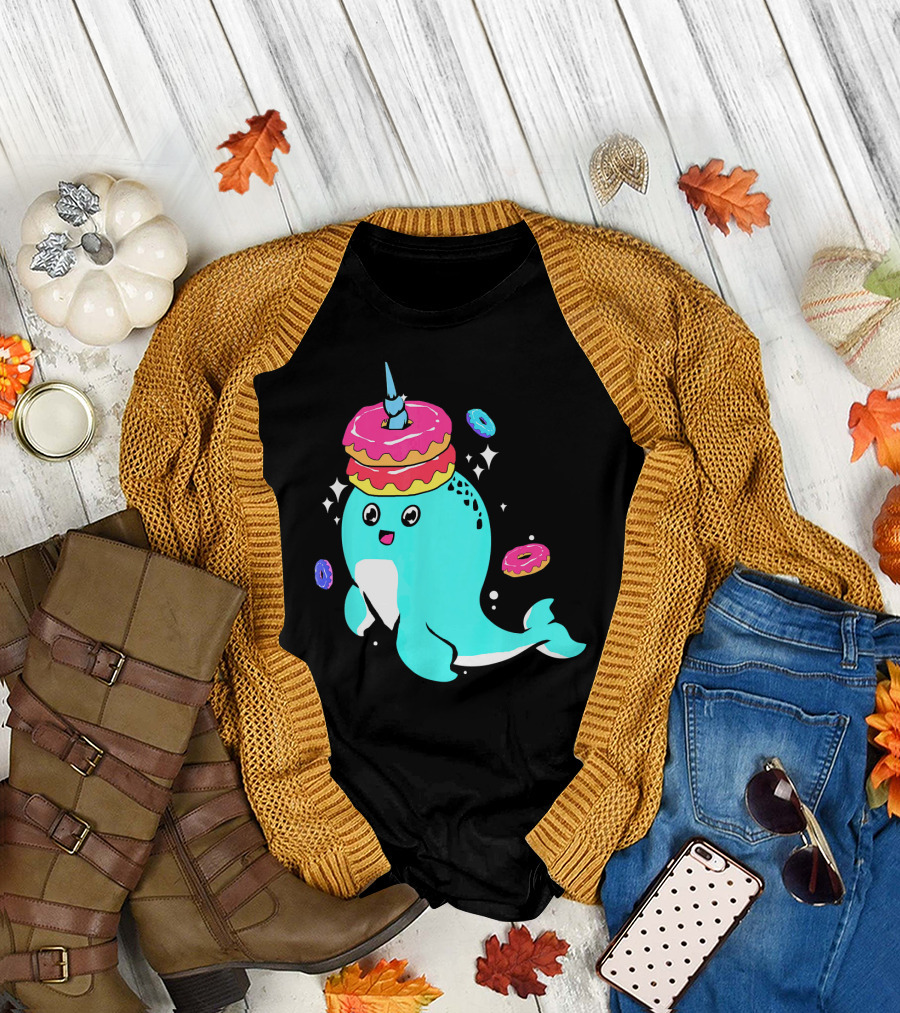 Narwhal Donut Candy Bakery Whale with Colorful Sparkling Donuts T-Shirt