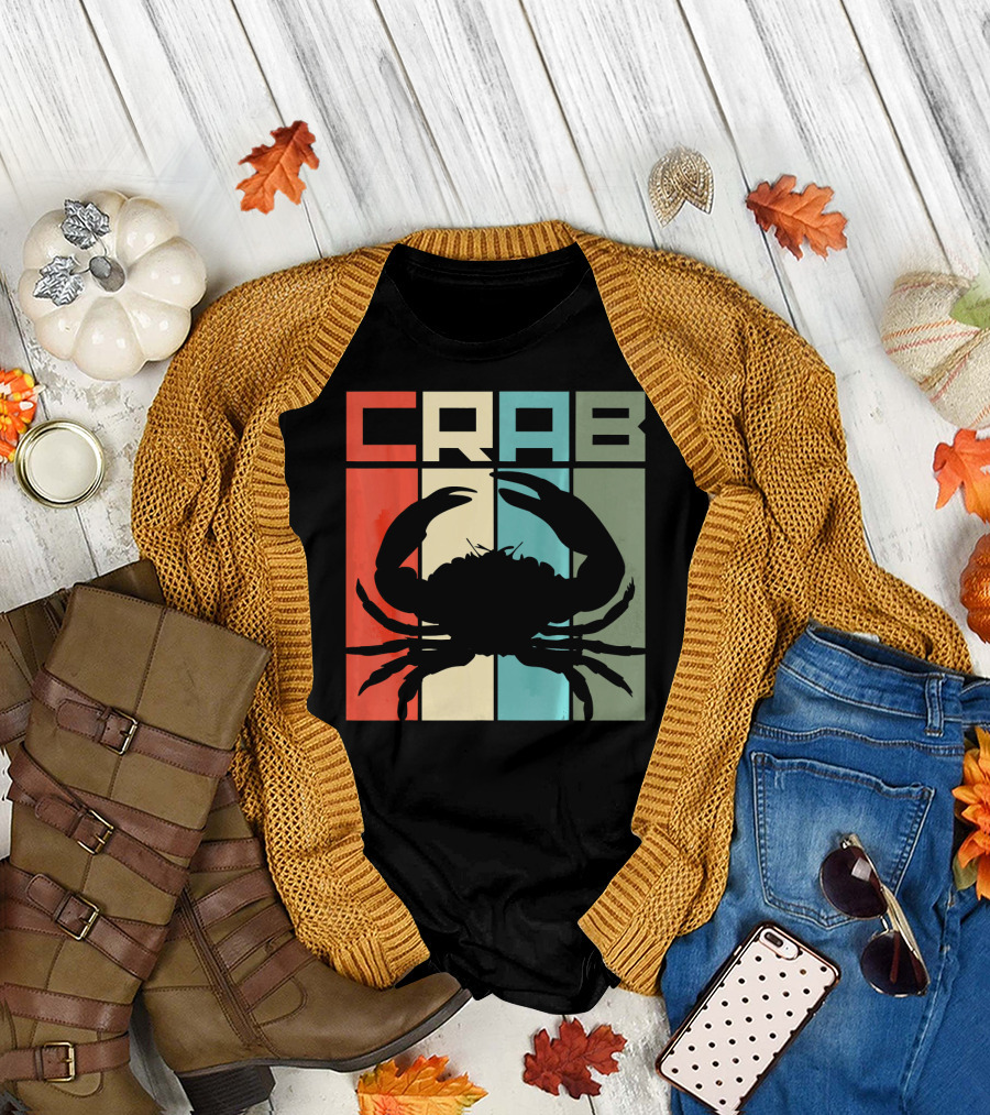 Retro Crab Silhouette Vintage Seafood Lovers T-Shirt
