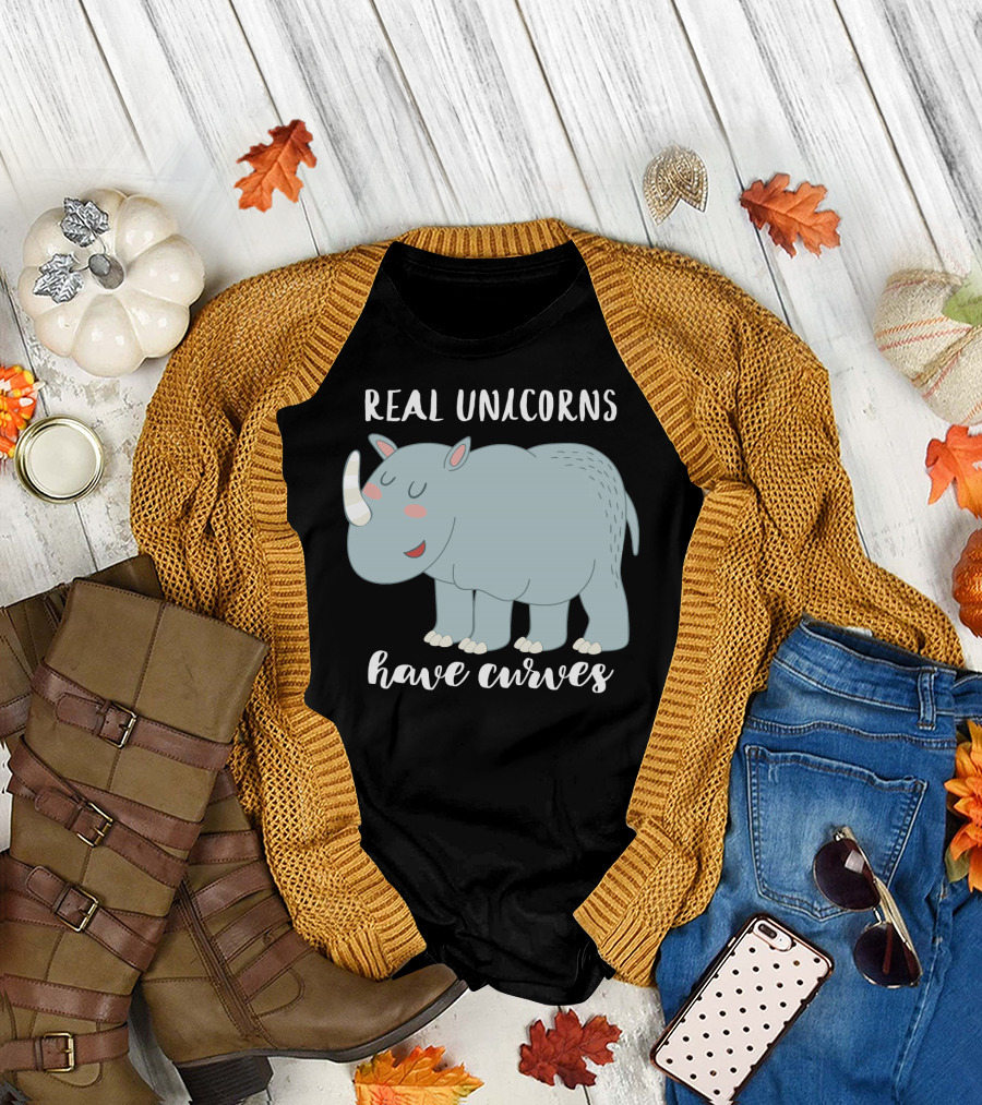 Real Unicorns Have Curves Rhinoceros Image T-Shirt