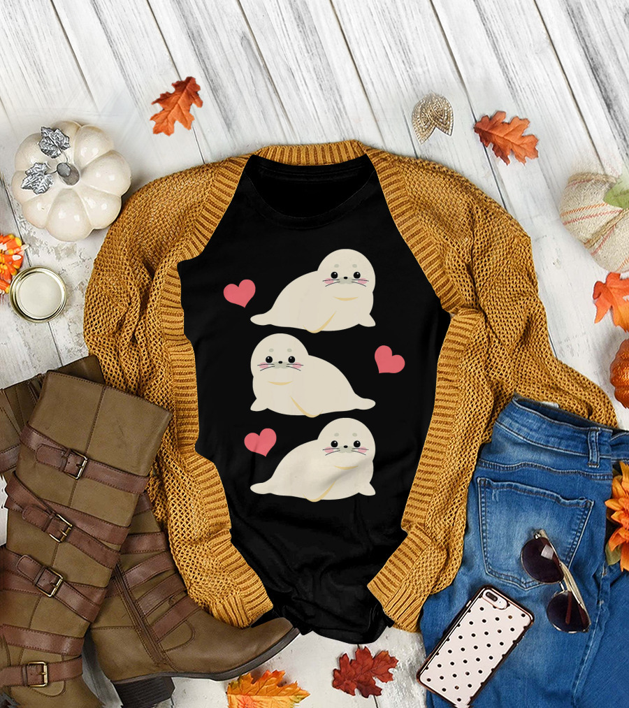 Sea Lions Make Me Happy Surrounded by Hearts T-Shirt