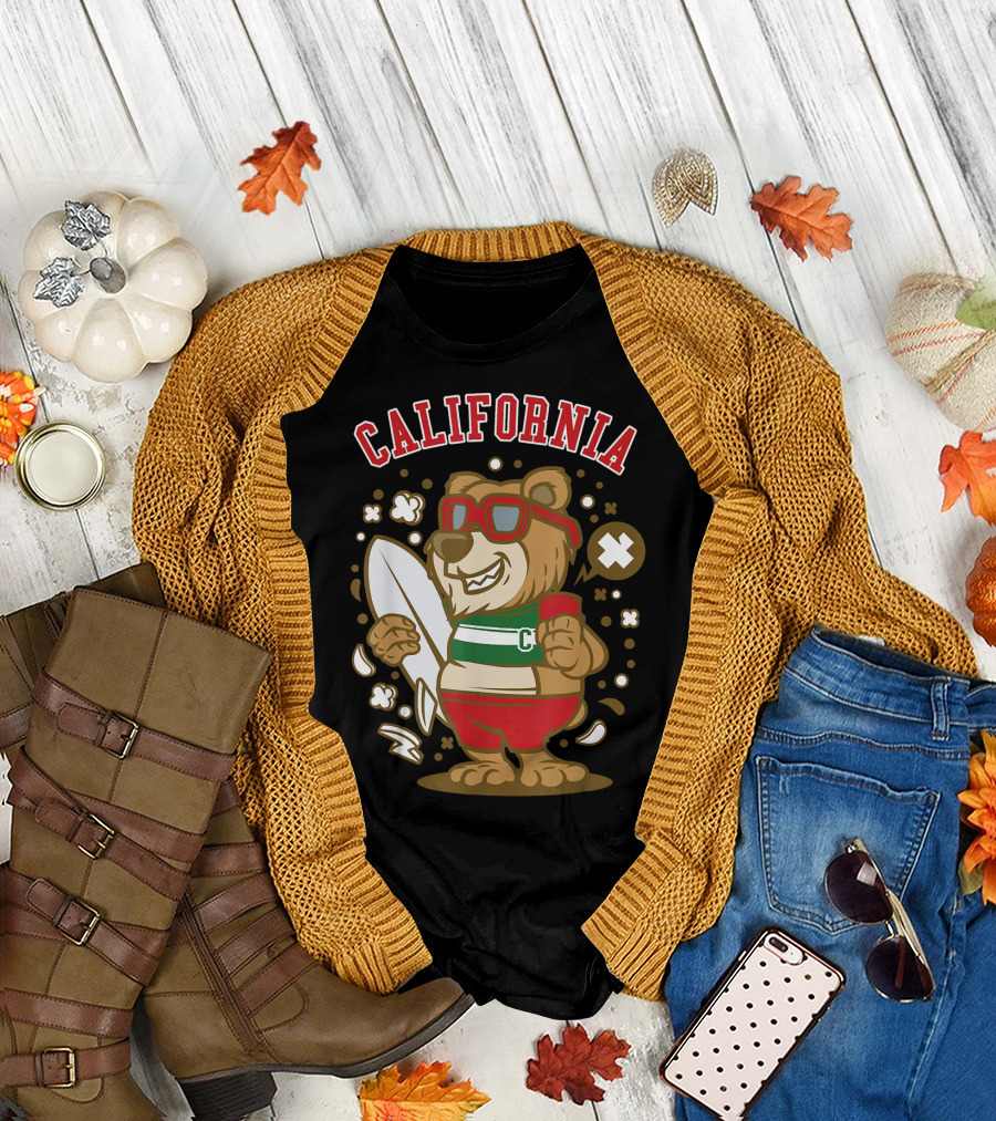 California Surf Bear College Beach Fun T-Shirt