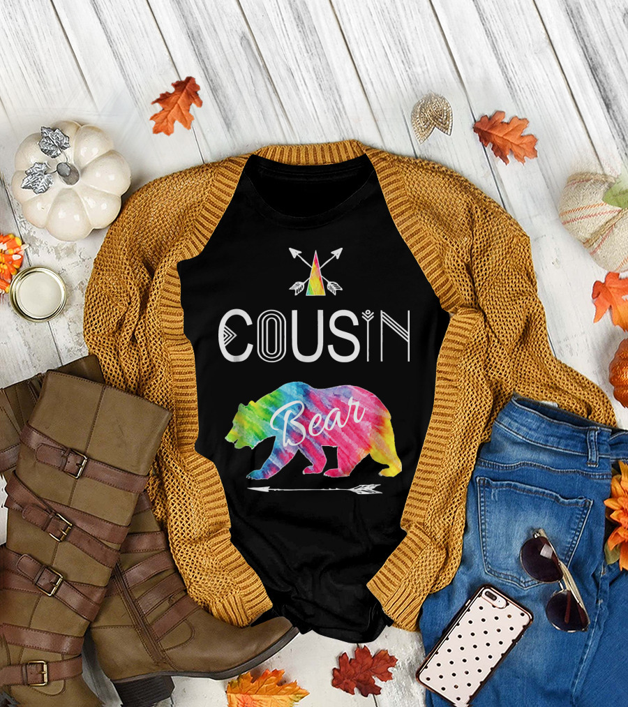 Cousin Bear Tie Dye Family Vacation Arrow Adventure T-Shirt