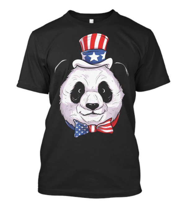 Patriotic Panda In Uncle Sam Hat With American Flag Bowtie T-Shirt