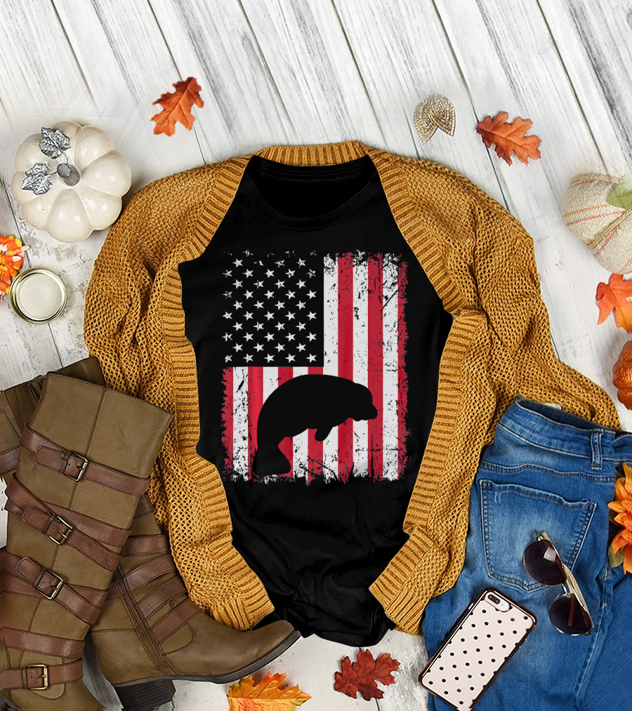 American Flag Manatee Silhouette T-Shirt