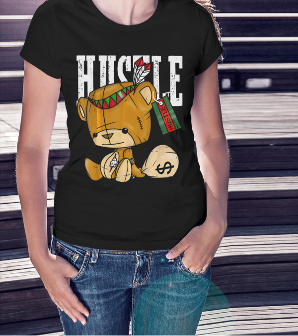 Hustle Bear With Native American Style And Money Bag T-Shirt