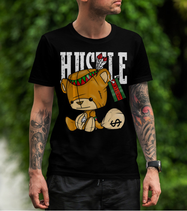 Hustle Bear With Native American Style And Money Bag T-Shirt