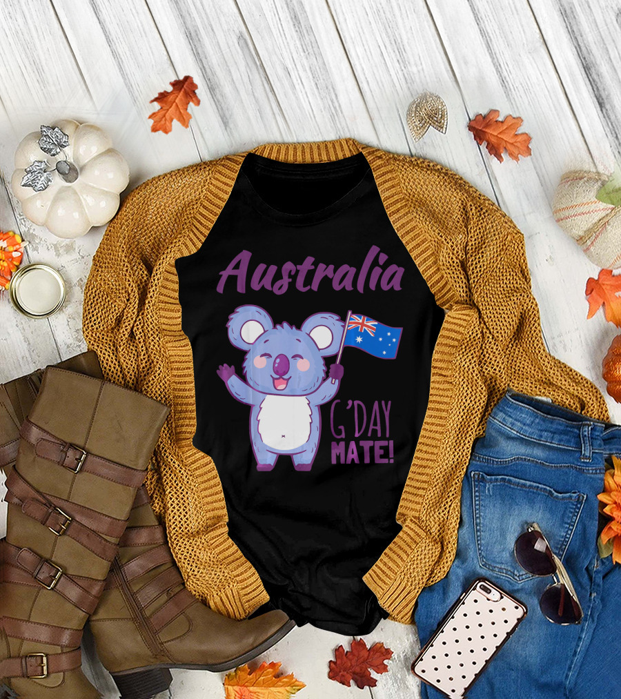 Australia GDay Mate Funny Koala with Australian Flag T-Shirt