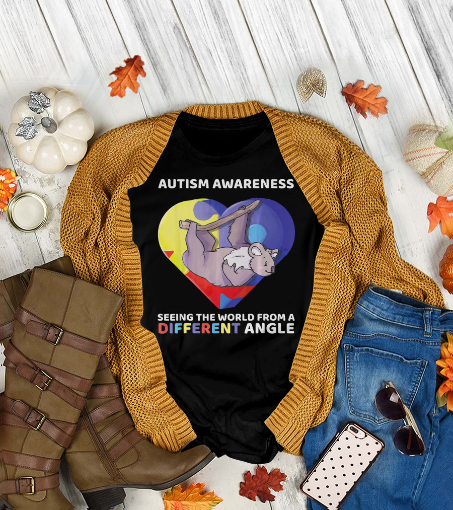 Autism Awareness Seeing the World from a Different Angle Koala Heart T-Shirt