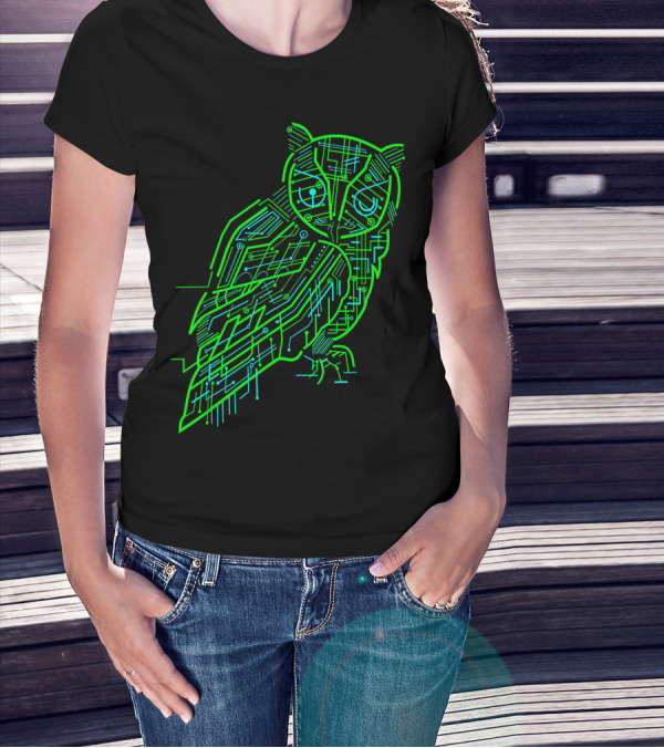 Binary AI Circuit Owl Electric Game T-Shirt