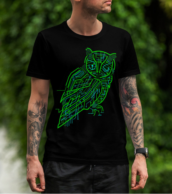 Binary AI Circuit Owl Electric Game T-Shirt