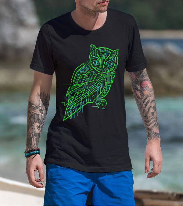 Binary AI Circuit Owl Electric Game T-Shirt