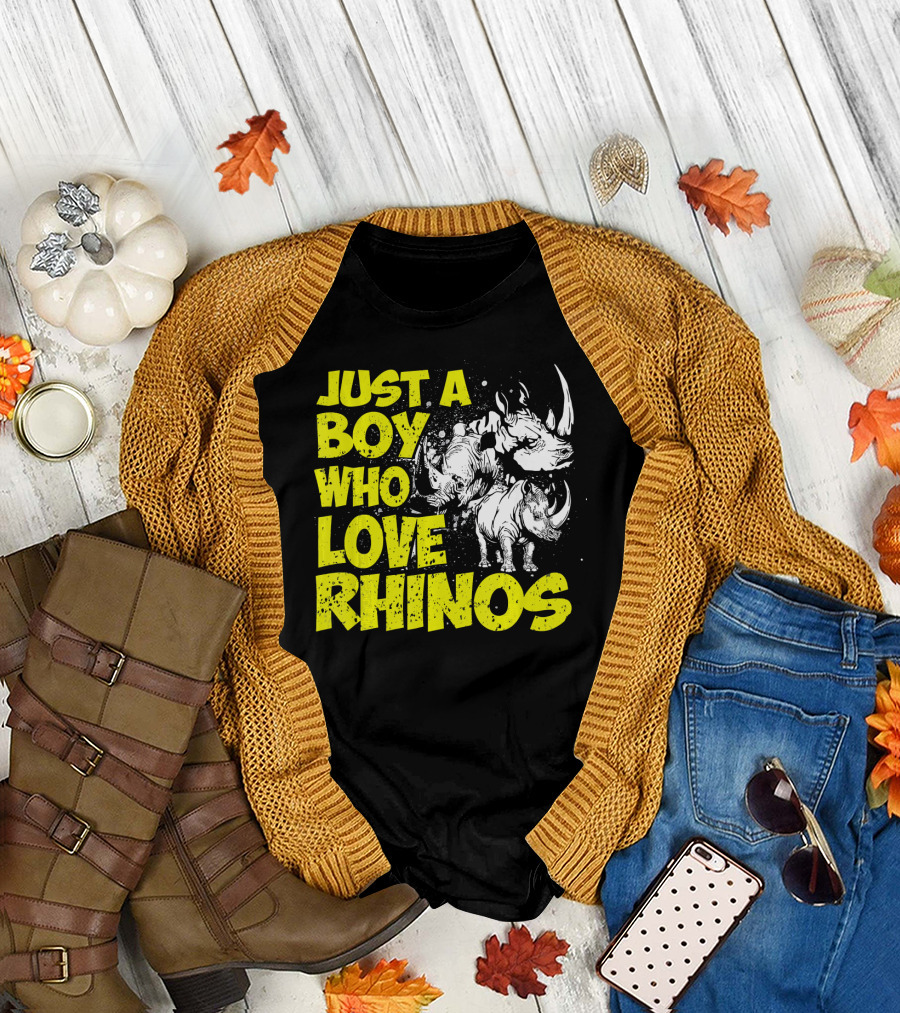 Just A Boy Who Loves Rhinos With Funny Rhinoceros T-Shirt