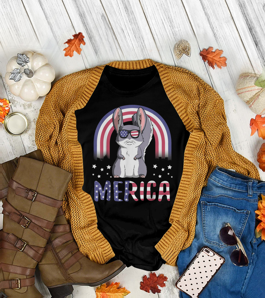 Merica Chinchilla Wearing USA Flag Sunglasses T-Shirt