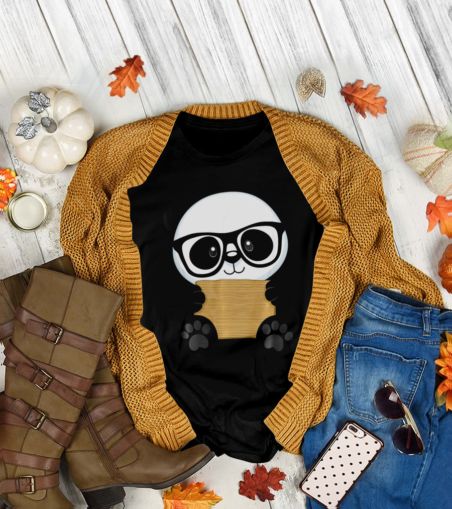Cute Little Panda Bear Nerd Holding Notes with Glasses T-Shirt