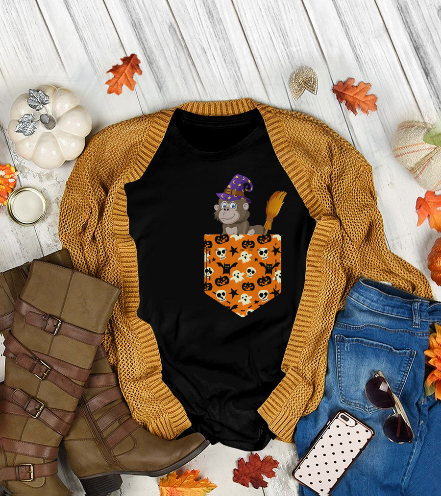 Cute Gorilla Pumpkin Pocket Halloween Cosplay T-Shirt
