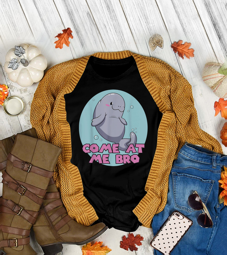Come at Me Bro Manatee Sea Cow Playful Cartoon Bubbles T-Shirt