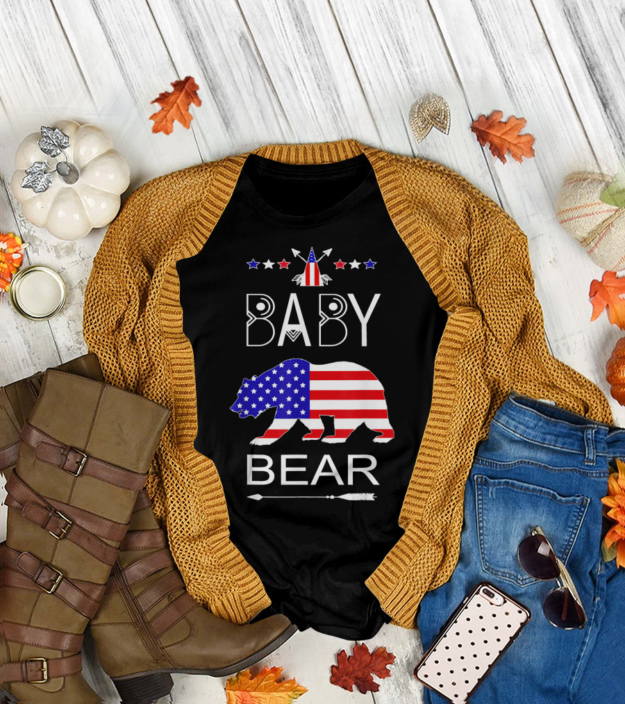 Baby Bear American Flag Stars Arrows 4th Of July T-Shirt