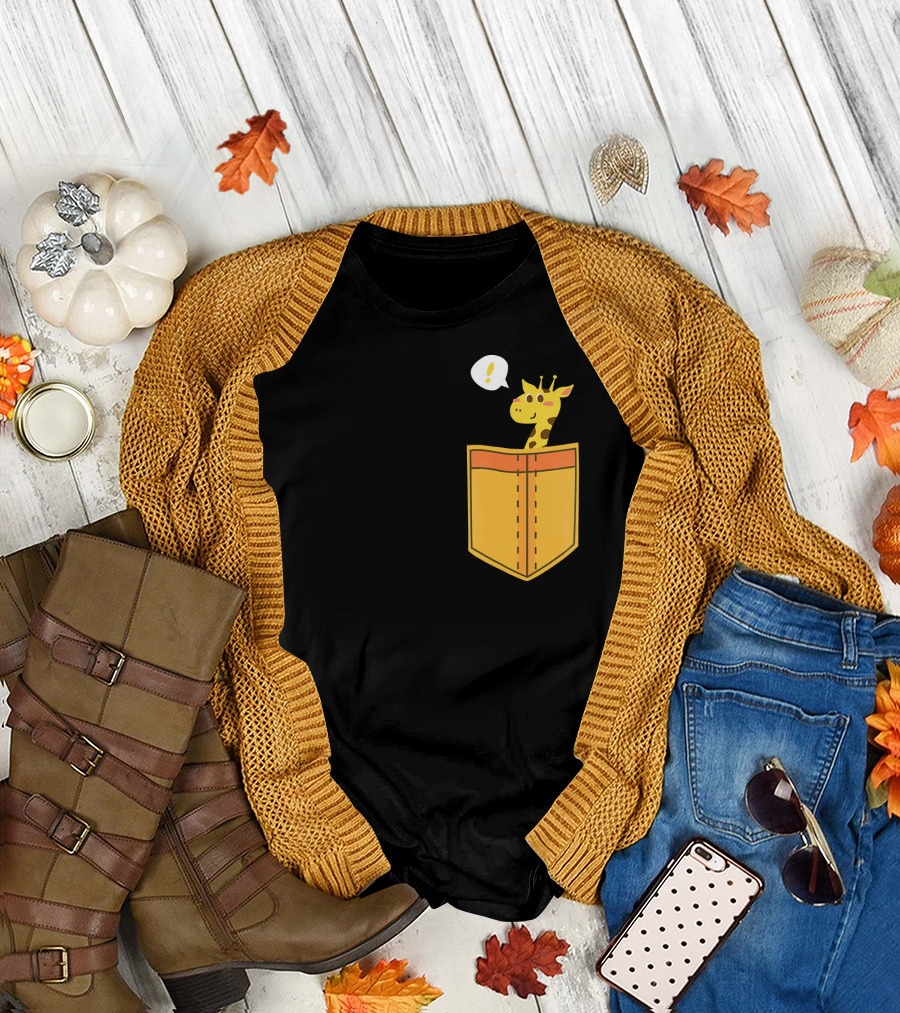 Pocket Baby Giraffe Cute Fake Savana T-Shirt