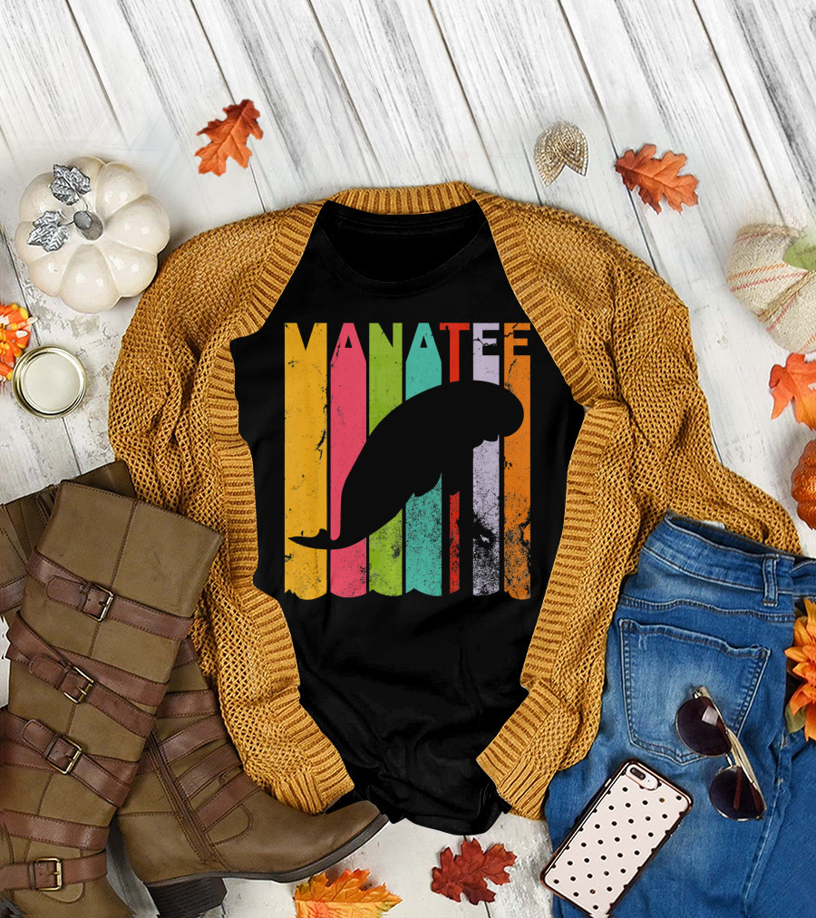 Manatee Lover Vintage Retro Style Vertical Stripes T-Shirt