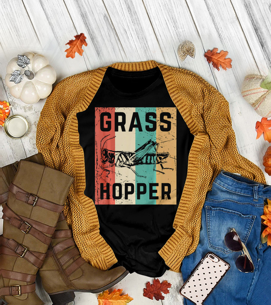 Eighties Grasshopper Insect Retro Stripes T-Shirt