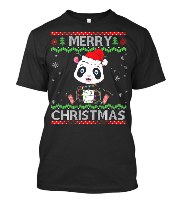 Merry Christmas Funny Panda Bear Ugly Christmas Lights T-Shirt