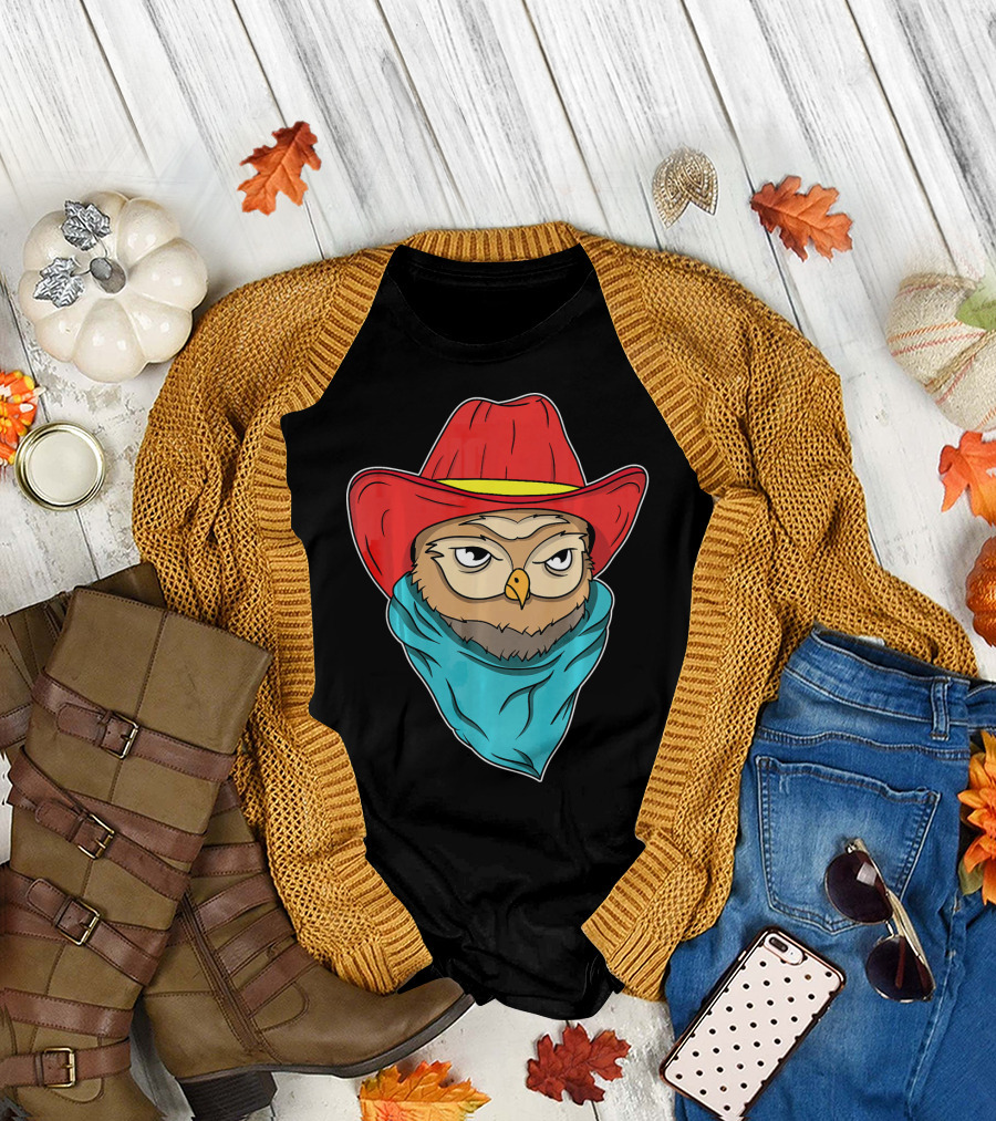 Cowboy Owl with Red Hat and Blue Bandana for Owl Lovers T-Shirt