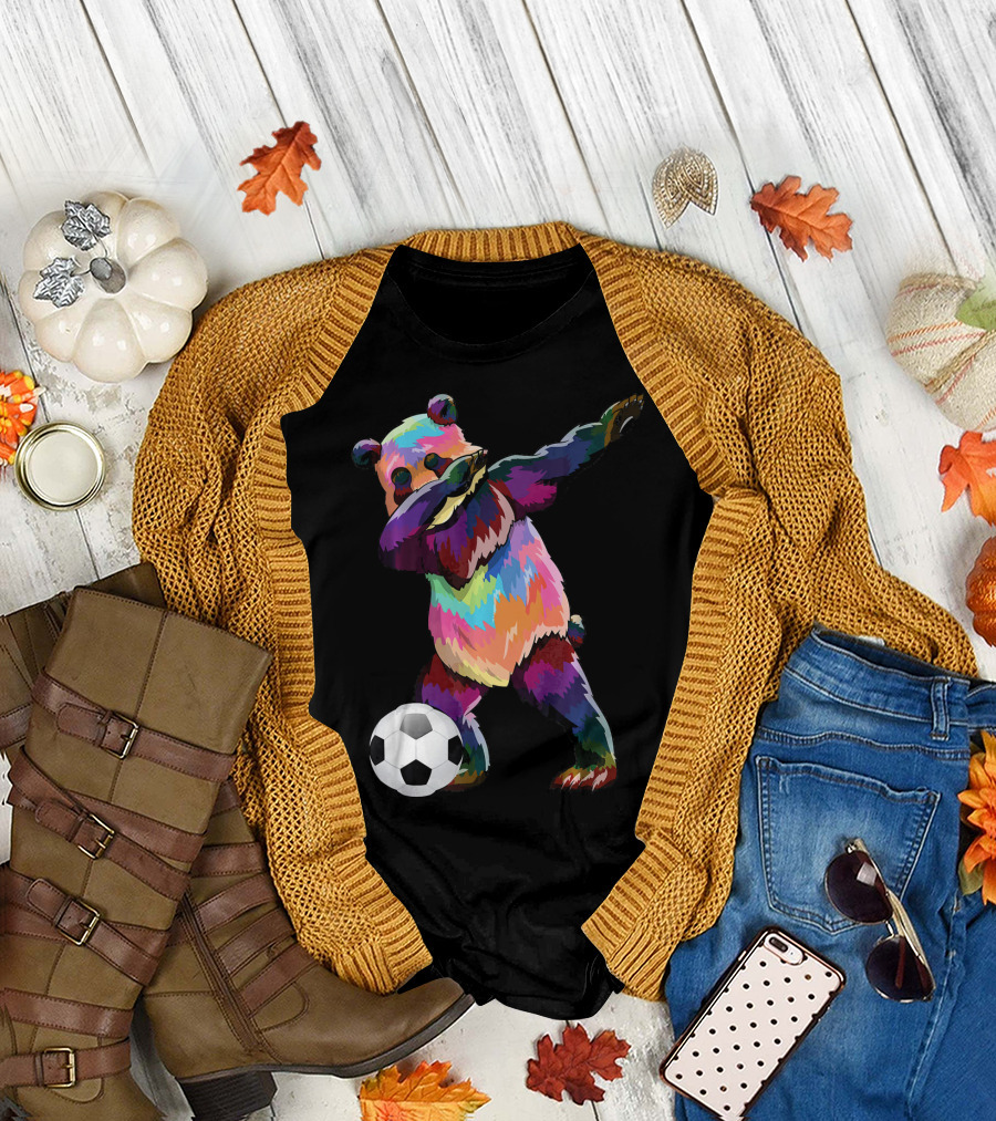 Rainbow Dabbing Soccer Panda T-Shirt
