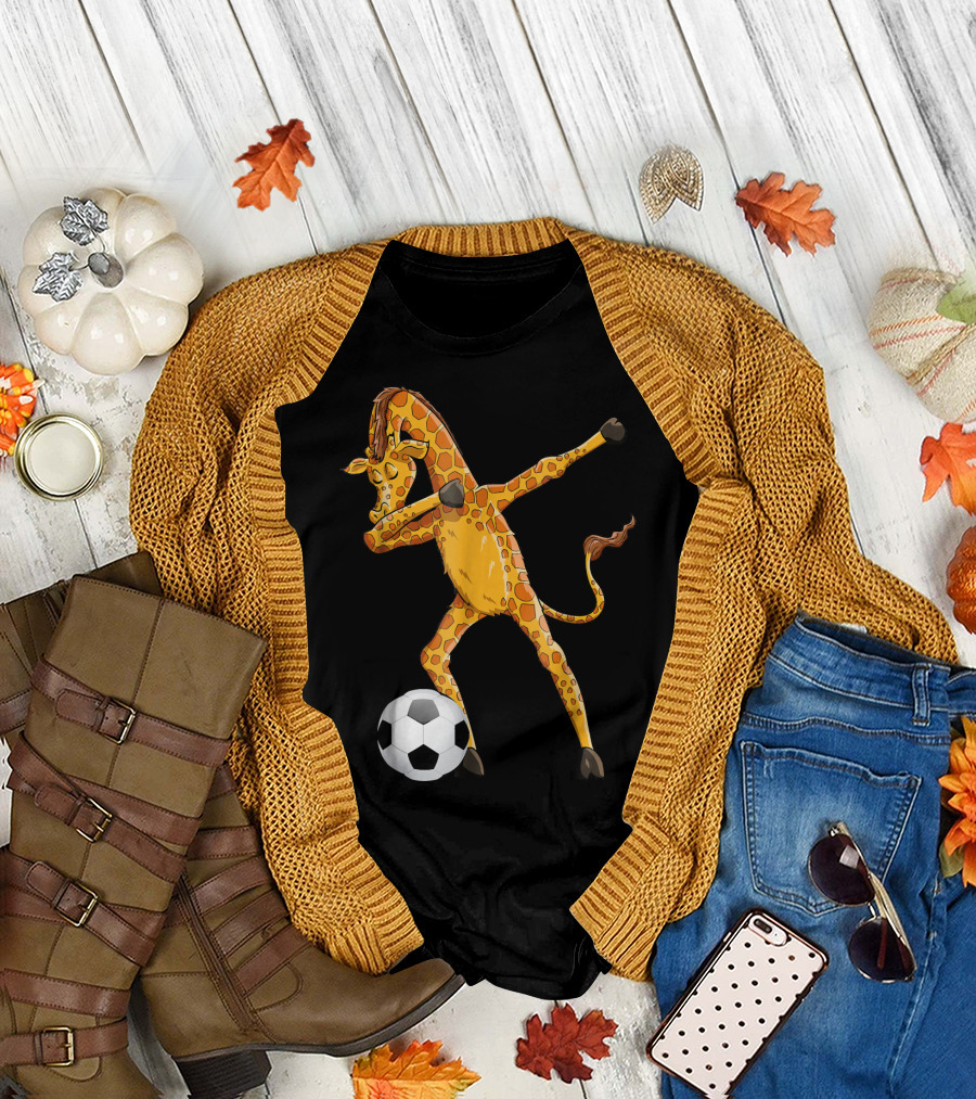 Soccer Giraffe Doing Funny Dab Dance with Soccer Ball T-Shirt