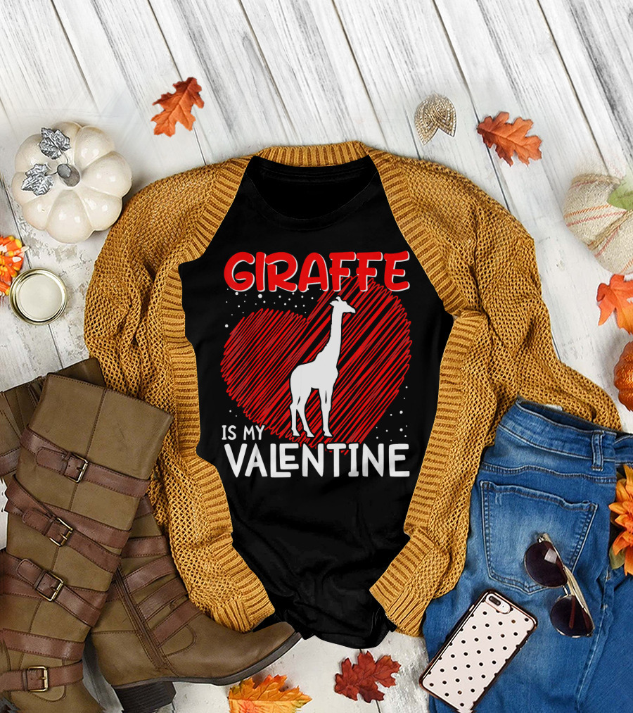 Giraffe Is My Valentine Animal Love Heart T-Shirt