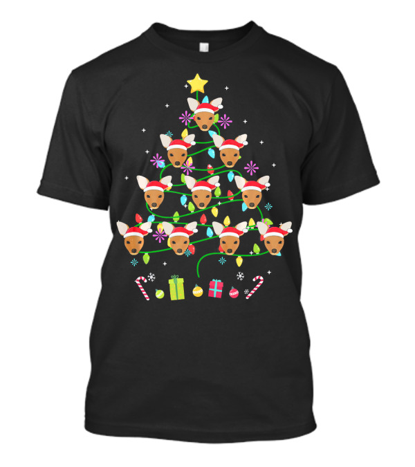 Funny Kangaroo Christmas Tree With Santa Hats And Colorful LED Lights T-Shirt
