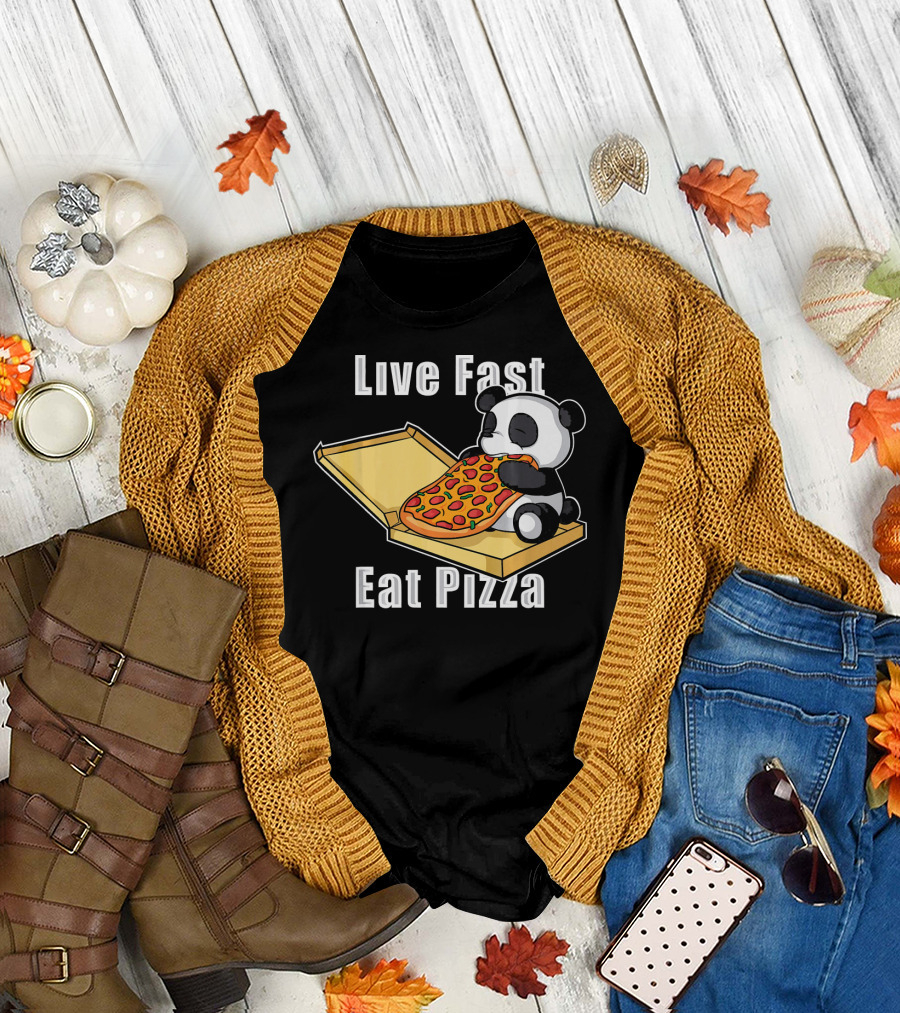 Live Fast Eat Pizza Funny Kawaii Pizza Panda For Pizza Lover T-Shirt