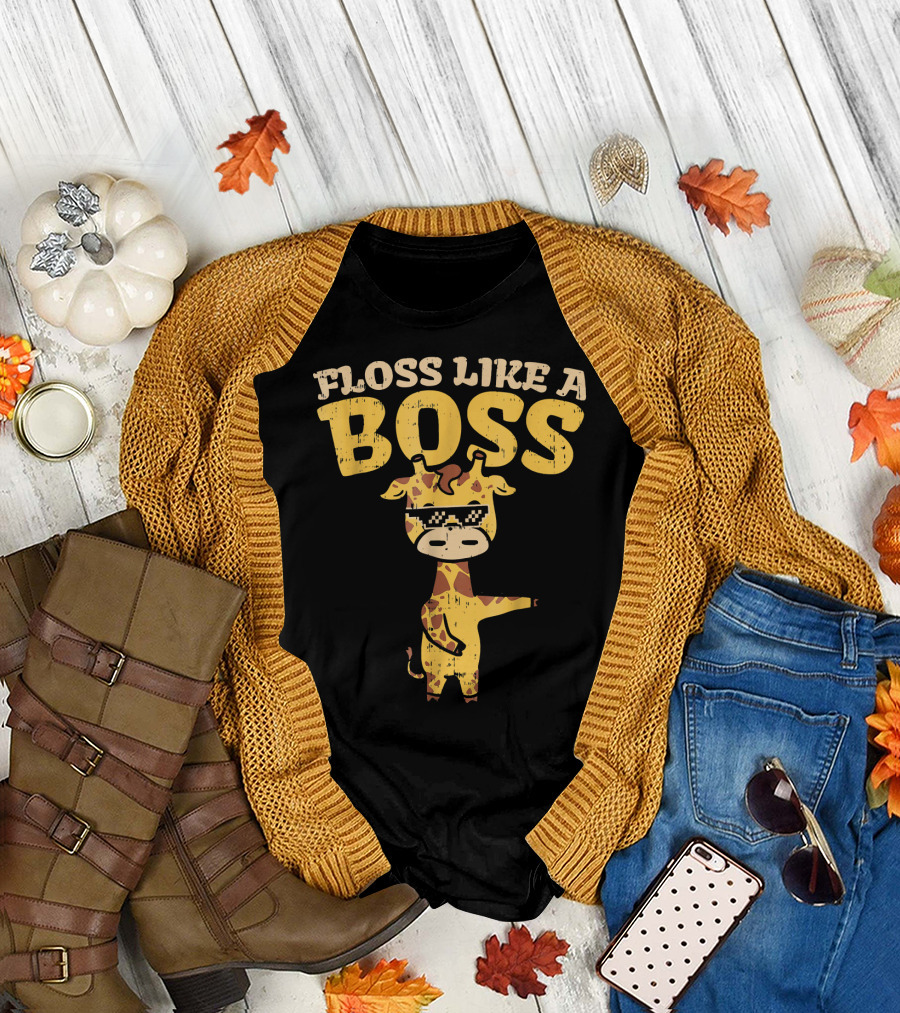 Floss Like A Boss Giraffe with Sunglasses Flossing Dance T-Shirt