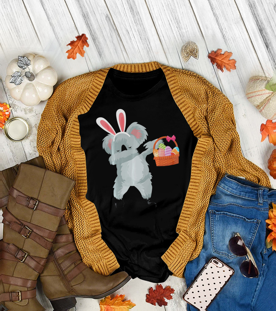 Dabbing Koala with Easter Egg Basket Bunny Ears T-Shirt